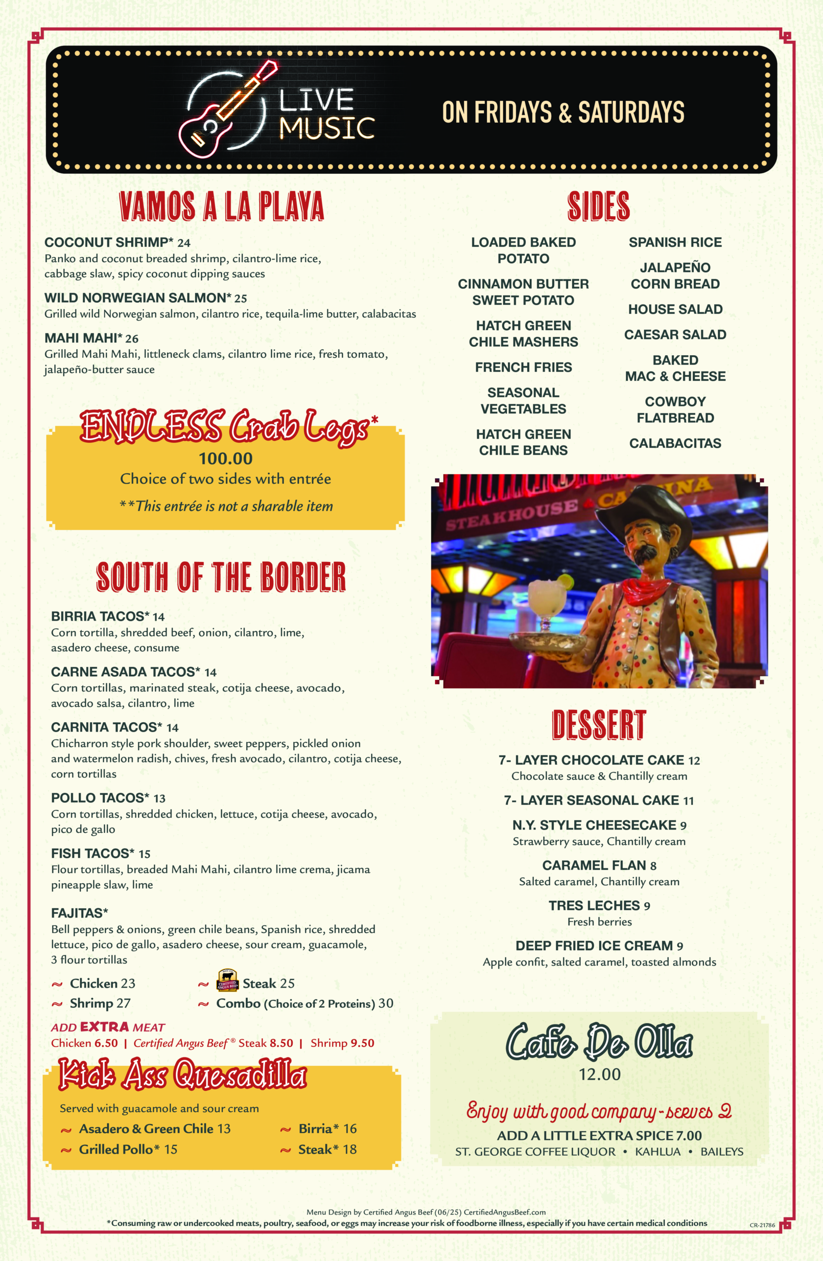 Thunder Road Steakhouse dinner menu continued